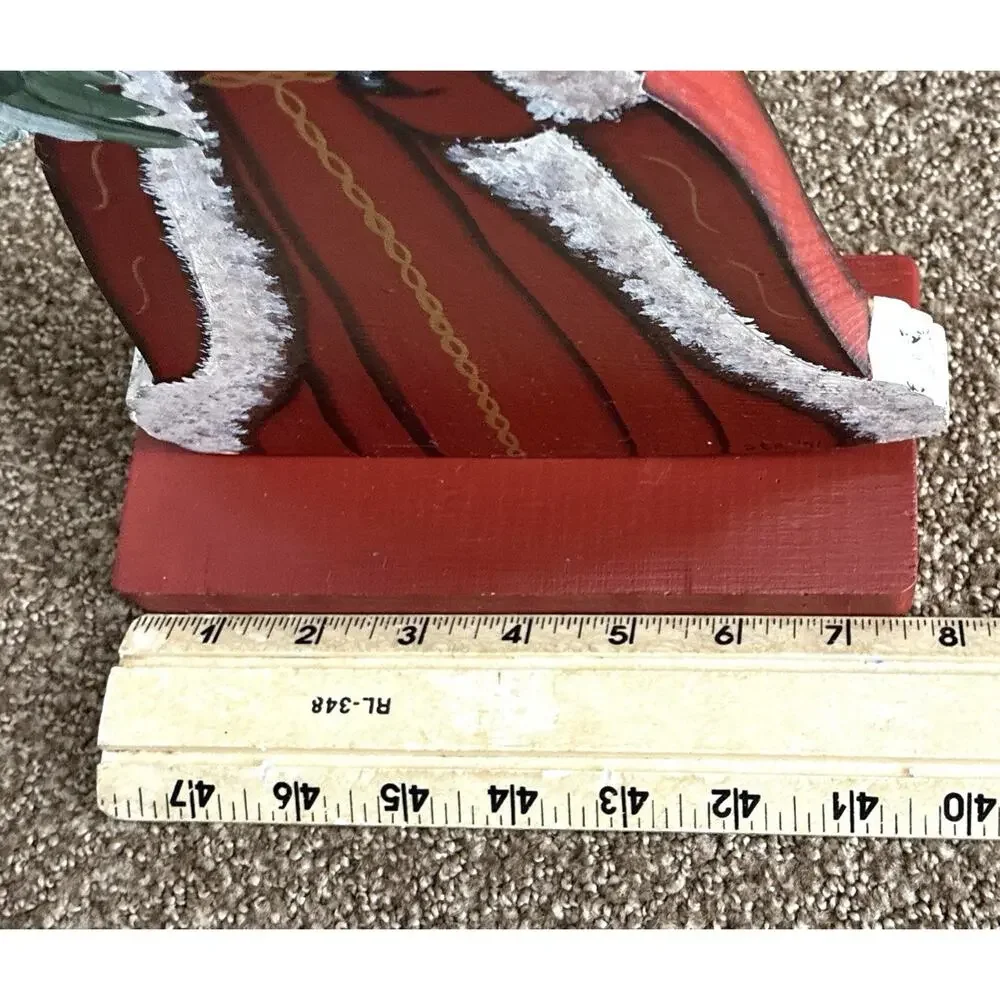 Vintage Hand-Painted Folk Art Wooden Santa Shelf Sitter Primitive Christmas